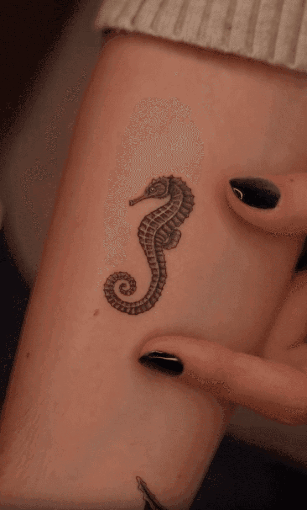 Micro realism trio featuring a seahorse and leopard, small-scale photorealistic tattoos